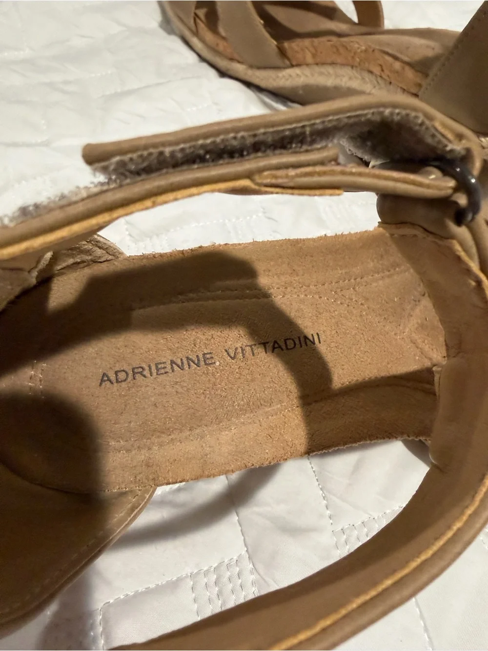 Adrienne Vittadini Taupe Strap Wedge Sandals